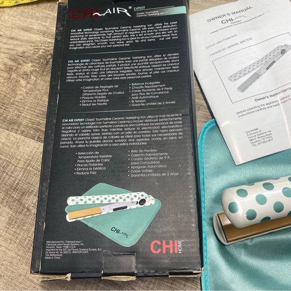 CHI Tourmaline Ceramic Blue Polka Dot 1 Inch Flat Iron - Picture 3 of 7